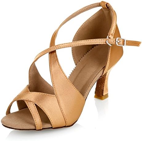 Women Latin Ballroom Dance Shoes Wedding Tango Salsa Shoes Dance Heels LA07 Brown