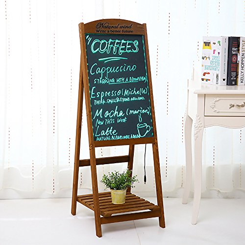 LED Message Writing Board, 22'' x 15 '' Wood Bottom Flower Shelf Restaurant Menu Sign, Flashing Illuminated Erasable Neon with Remote Controlled, Multiple Colors, Flash Modes (Coffee)
