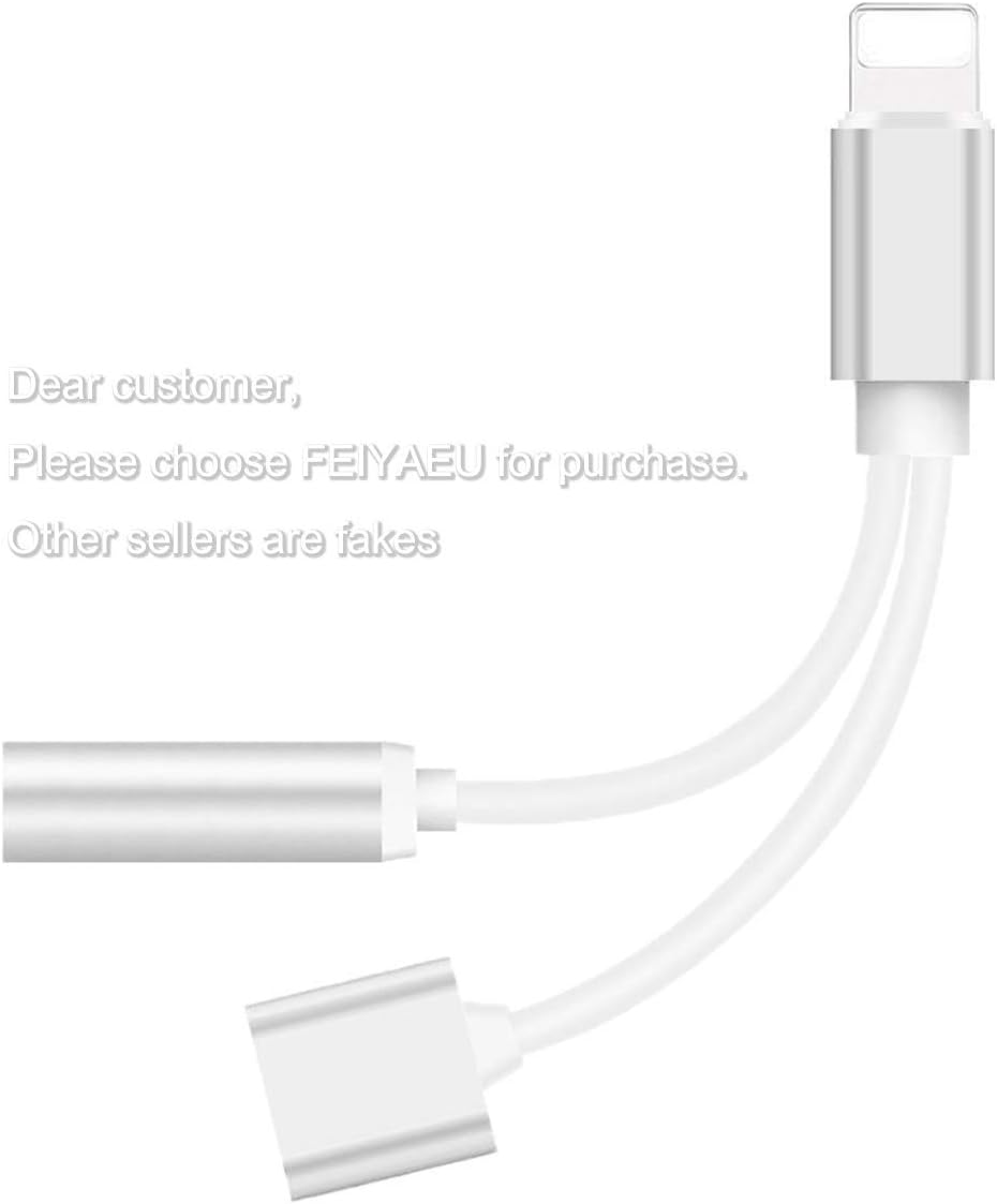 FEIYA Headphone Adapter to 3.5mm Jack Compatible Earphone Headset Aux Dongle for Phone 8/8Plus 7/7Plus X/XR/10, Audio Cables AUX Charger Connector Converter Audio Charger Car Support iOS 11/12 Silver