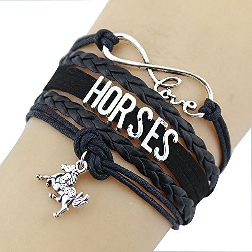 SHANG MEDING Infinity Love Horses Bracelet-Handmade Leather Strap Wrap Horse Charm Friendship Gift