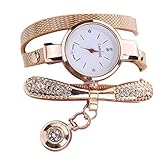 InKach Women Leather Rhinestone Analog Quartz Wrist Watches Gift (Beige)