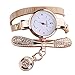 Inkach Women Leather Rhinestone Analog Quartz Wrist Watches Gift (Beige)