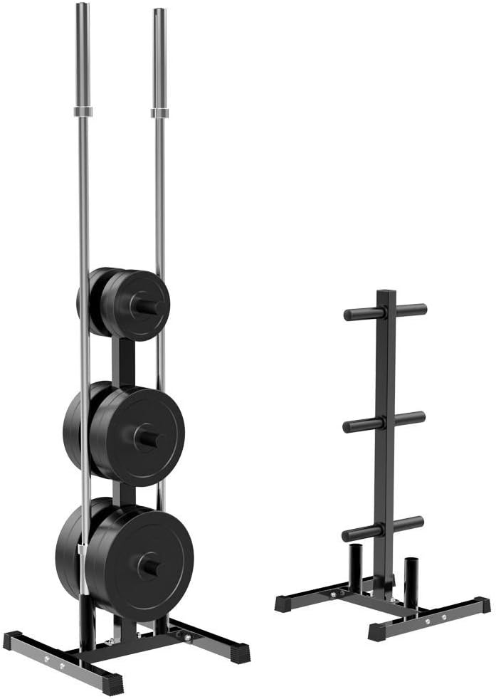 Topeakmart Tree Olympic Plate Rack Weight Bumper Plate Holder with 2 Bar Holders Black : Sports & Outdoors