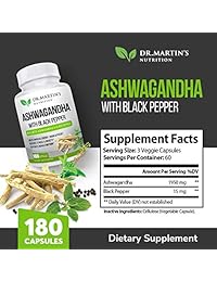 Ashwagandha 1950mg, 180 cápsulas de veggie con pimienta negra – para alivio de...