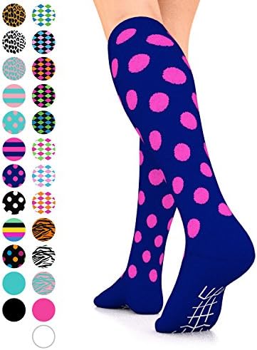 Go2 COMPRESSION SOCKS Go2 Fashion Compression Socks for Men &amp; Women 15-20 mmHg Athletic Running Socks for Nurses Travel Medical Graduated Nursing Compression Stocking Sport Sock (BluePinkPolka,S)