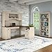 Bush Furniture Fairview 60W L Shaped Desk with Hutch and 5 Shelf Bookcase in Antique White and Tea Maple