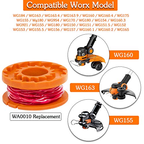 FutureWay String Trimmer Spools Compatible with Worx WG163 WG155 WG180 Cordless Trimmer, 0.065" 10foot Strimmer Trimmer Spools for WA0010, 9 Spools and 1 Cap