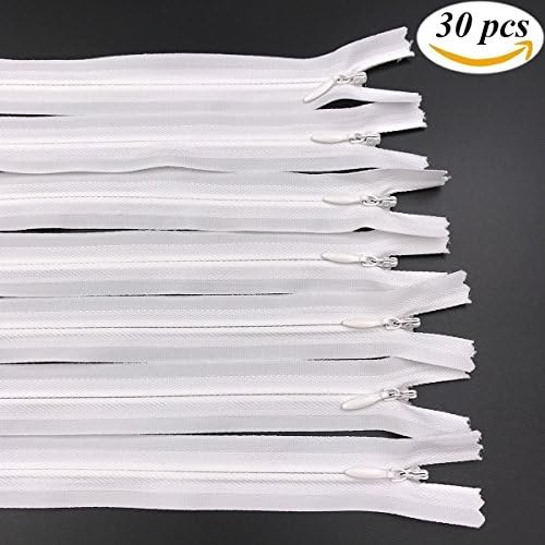 30Pcs 16 inch 40cm Nylon Coil Zippers Tailor Sewing Zippers For DIY Sewing Crafting Tools Garment Accessories Invisible Zippers, White