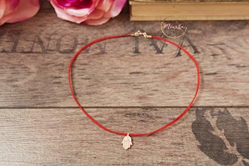 14k Rose Gold Plated Hamsa Hand Choker. Red String Simple Choker. Good Luck Choker
