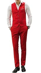 MOGU Mens Slim Fit 3 Piece Suit Blazer Jacket Pants