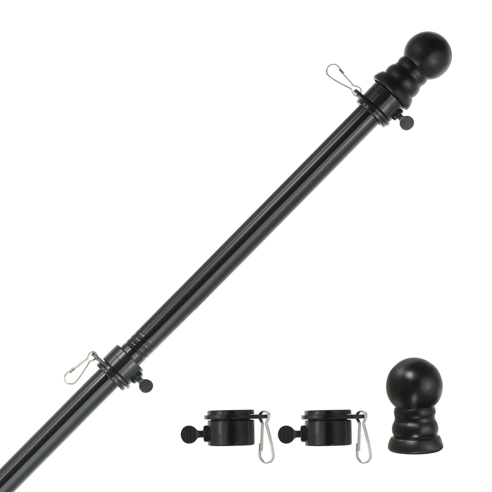 PATIKIL 6FT Flagpole, 1" Dia Stainless Steel Flag Pole with Tangle Free Rings for 3' x 5' Flag Outdoor House Wall-Mounted Boat Truck (Without Bracket), Black