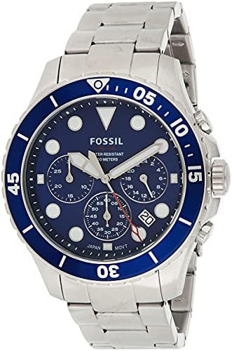 Fossil Cronografo Uomo FB-03 – Acciaio Inox, Quadrante Blu, Bracciale Argento, 46mm, Impermeabile 100m, FS5724