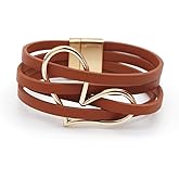 Kysin Chiys Circle Heart Charm Leather Wrap Bracelet Boho Handmade Layered Cuff Bracelets Bohemian Multi Strand Bangle Bracelets Holiday Jewelry Gifts for Women
