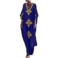 Bsubseach Gold Embroidery Long Kaftan Dresses V Neck Caftan Dress Beach Cover Ups for Women Embroidery