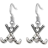 Silver Field Hockey Stick Dangle Earrings – Sports-Themed Jewelry Accessories, Lightweight & Stylish, Team Gift for Field Hockey Players, Coaches and Fans