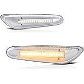 VIPMOTOZ Chrome Full LED Strip Side Marker Light Front Fender Turn Signal Lamp Assembly Pair Replacement For BMW E82 E88 E90 E91 E92 E93 E60 E61 E83, Driver &amp; Passenger Side