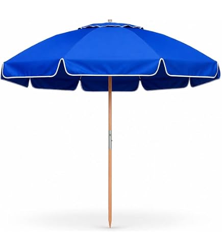 AMMSUN 7.5ft Heavy Duty High Wind Beach Umbrella Commercial Grade with Air Vent Ash Wood Pole & Carry Bag UPF 50+ Sun Protection for Patio Garden Pool Backyard Blue