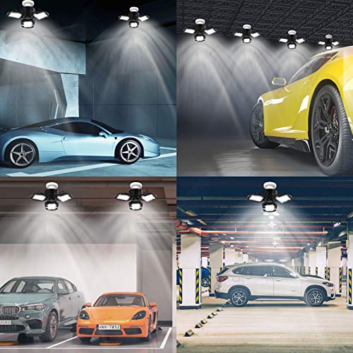 LED Garage Light 60W Garage Lighting, 6000LM 6500K LED Ceiling Light Fixture, E27/E26 Base Ceiling Light with 3 Deformable Adjustable Panels for Shop Workshop Barn Basement Warehouse Factory (1-Pack)
