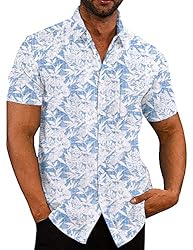 COOFANDY Mens Beach Shirts Linen Hawaiian Shirts