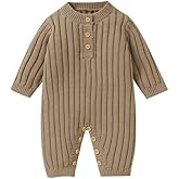 Neiwech Baby Boy Girl Romper Newborn Infant Knit Striped Solid Long Sleeve One Piece Jumpsuit Clothes