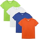 Juephe 4 Pack Boys/Youth/Kids Quick Dry Sports Tee Shirt Mesh Moisture Wicking Active Athletic T-Shirt(4-18Years)