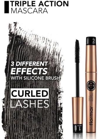 Triple Action Mascara Mit Silikonbürste. Mascara, 3-in-1, Volumen, Länge & Pflege, tubing mascara schwarz, Ohne Verklumpen, Wimperntusche Mit Arganöl