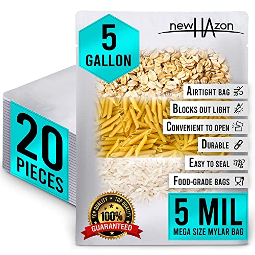 Mylar Bags 5 Gallon 20 Pieces 5 Mil Thick as Bulk Food Storage for Long