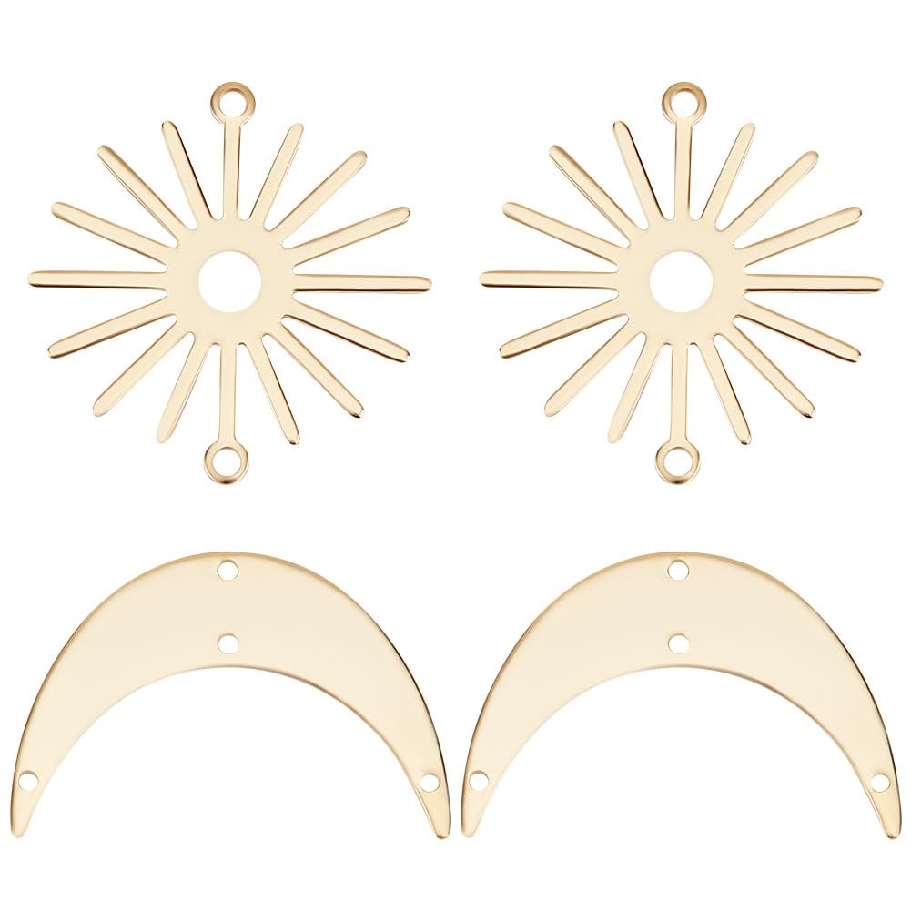 Beebeecraft 1 Box 20Pcs Sun Moon Charms 24K Gold Plated Sun and Crescent Moon Links Connector Sun Moon Shaped Dangle Pendants for DIY Bracelet Jewelry Making