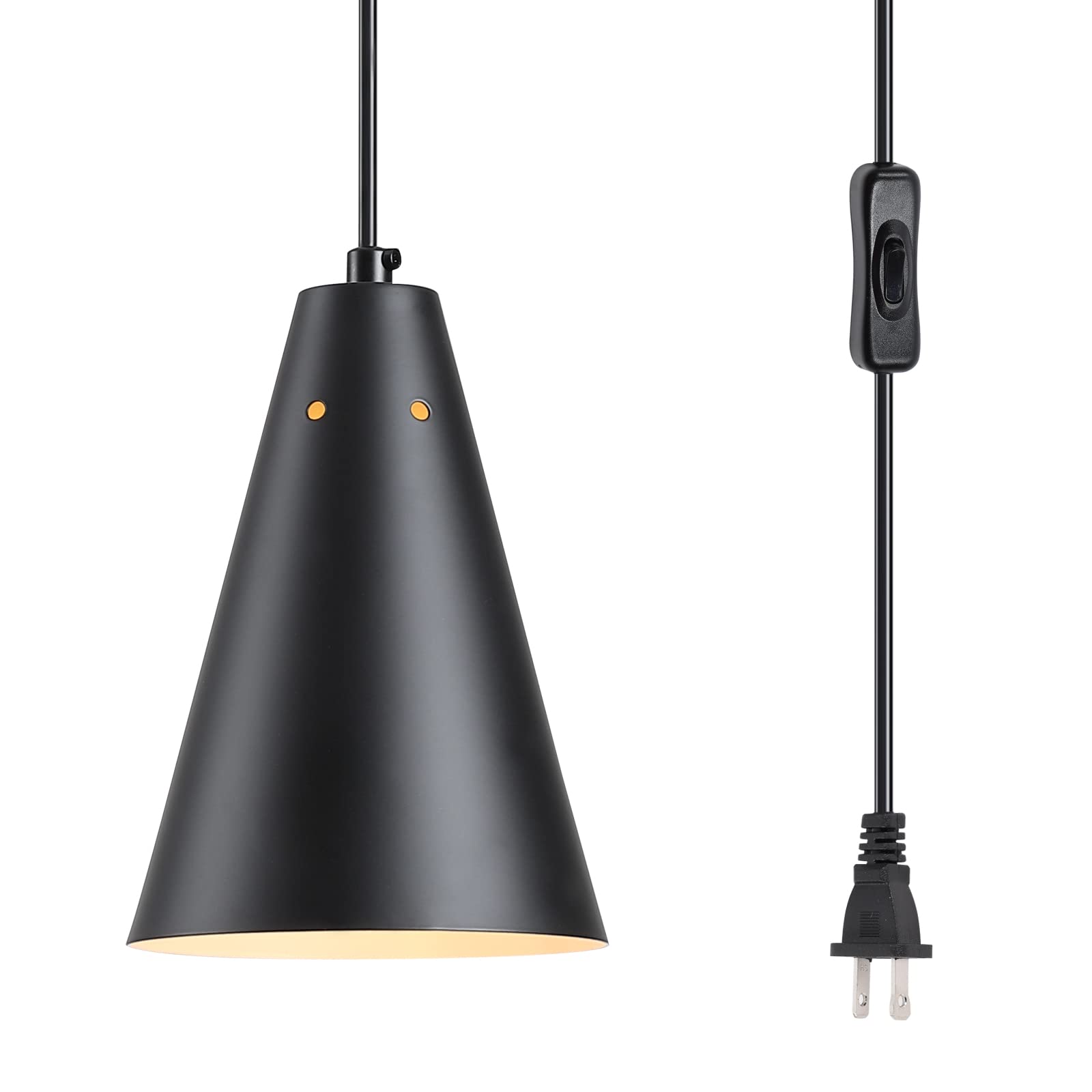 Photo 1 of Black Plug In Pendant Light,Hanging Lights With Plug In Cord On/Off Switch, Mini Pendant Lights for Kitchen Island,Modern Farmhouse Pendant Light Fixture with Metal Shade,Hanging Lamps for Bedroom