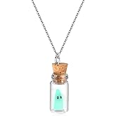 Halloween Ghost Necklace for Women – Spooky Cute Glow in the Dark Adopt a Ghost Glass Bottle Pendant Jewelry, Fun Halloween Accessories Gifts