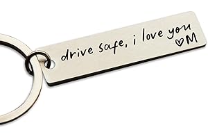 HubbgDesign Key Chain Drive Safe I Love You Engraved Initial Personalized Gift for Husband Boyfriend Stainless Steel Keychain Gift Car Accessories New Drive Gift Brother Valentine's Gifts (M)