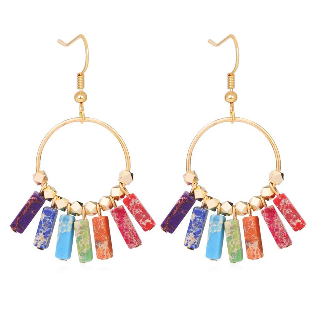 Seven Chakras Imperial Jasper Stone Bohemian Earrings Turquoise Earrings
