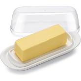 Butter Dish with Clear Lid, Butter Keeper for Countertop, Airtight Butter Dish, Plastic Butter Keeper Tray for West/ East Coast Butter, Dishwasher Safe(White)