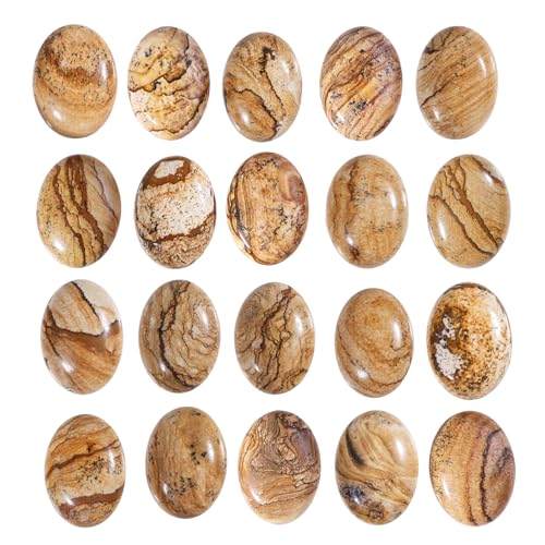 mookaitedecor 12pcs Oval Cabochon Gemstone CAB Flatback Stone for Jewelry Making, 18x25 mm, Picture Jasper, Jasper