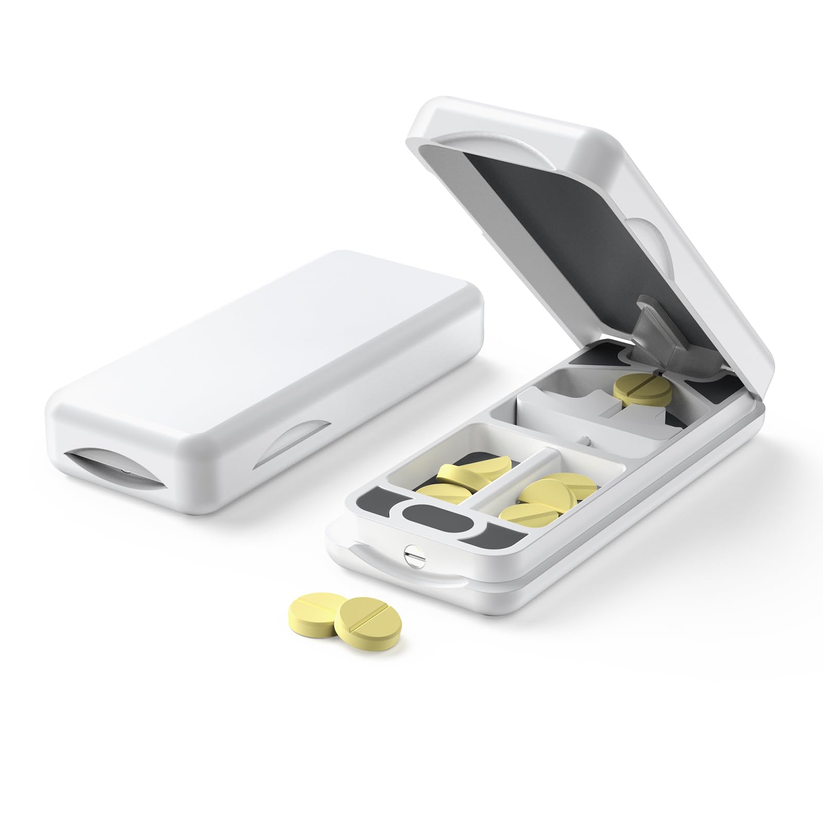 Photo 1 of JEINAPA Pill Cutter with Auto Centering Device, Aluminum Pill Splitter with 316L Stainless Blade, Genuine Leather Case, Professional Pill Splitter for Cutting Small Pills or Large Pills(Plastic,White)