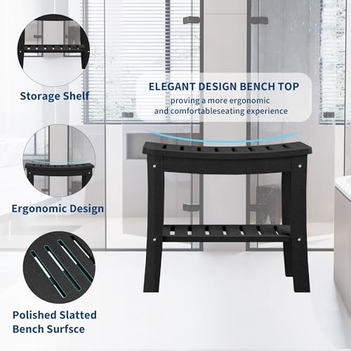 Garvee HDPE Shower Bench with Storage Shelf - 330 LBS Bathroom Stool | ADA Compliant Non-Slip Surface | Indoor/Outdoor -Resistant Seat