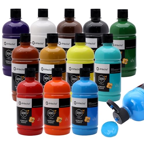 Artecho Acrylfarben Set Professional 12x500 ml, Acrylic Paint Set, Wasserfest und Lichtecht, Schnell Trocknend, Ideal für Leinwand, Holz, Stoff, Handw