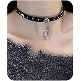 Hanfluenve Black Choker Necklace for Women Punk Goth Metal Link Leather Collar Chokers Necklace Cosplay Rock Neck Chain Leather Chain Metal Link jewelry Sexy Necklace for Women Trendy
