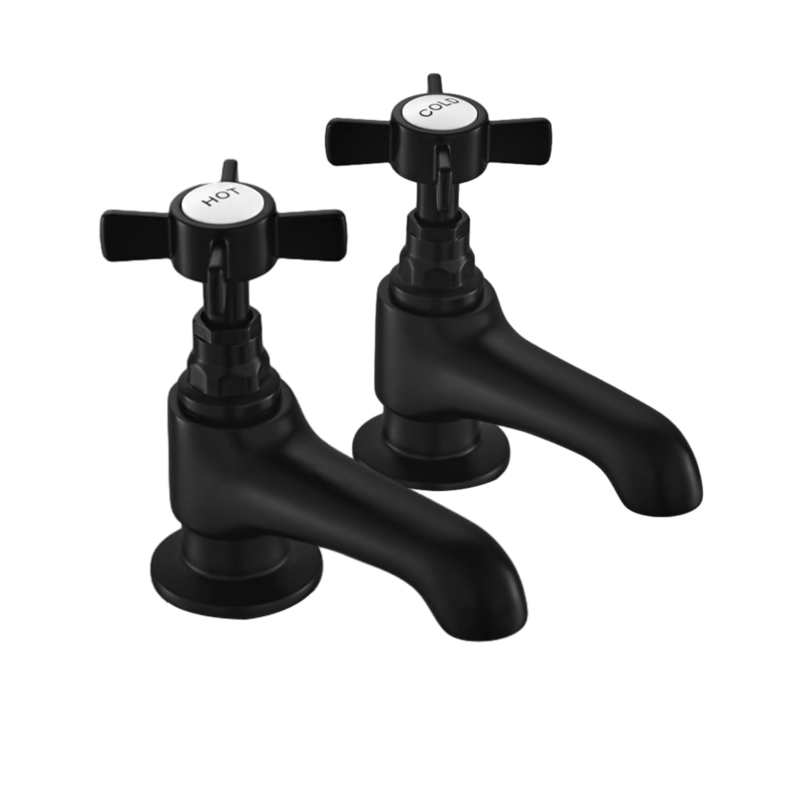 Black Basin Taps Pair, HEXMIXER Victorian Bathroom Sink Taps, 1/4 Turn Matte Black Brass Traditional Basin Pillar Taps G1/2 042BK