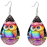 Teardrop Earrings For Women Animals Butterfly Pink Aqua Rainbow Pattern Double-Sided Dangle Earring for Women, Lightweight Wood Earrings Birthday Friendship Jewelry