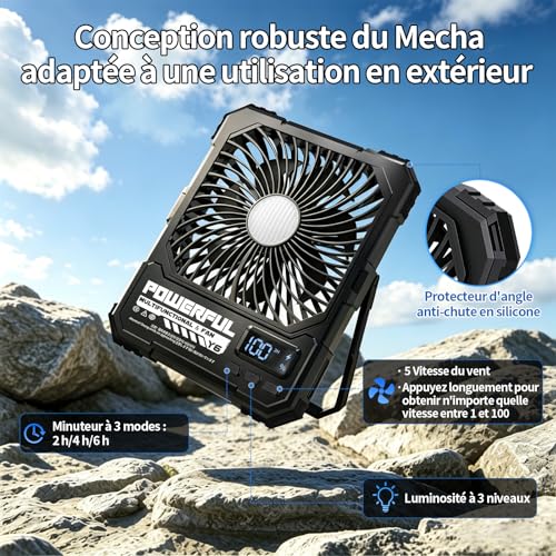 yAyusi 20000mAh Rechargeable Camping Fan, 27cm Ultra Slim Portable Tent Fan with Remote Control, Up to 82 Hours Battery Life, Outdoor and Bedroom Use