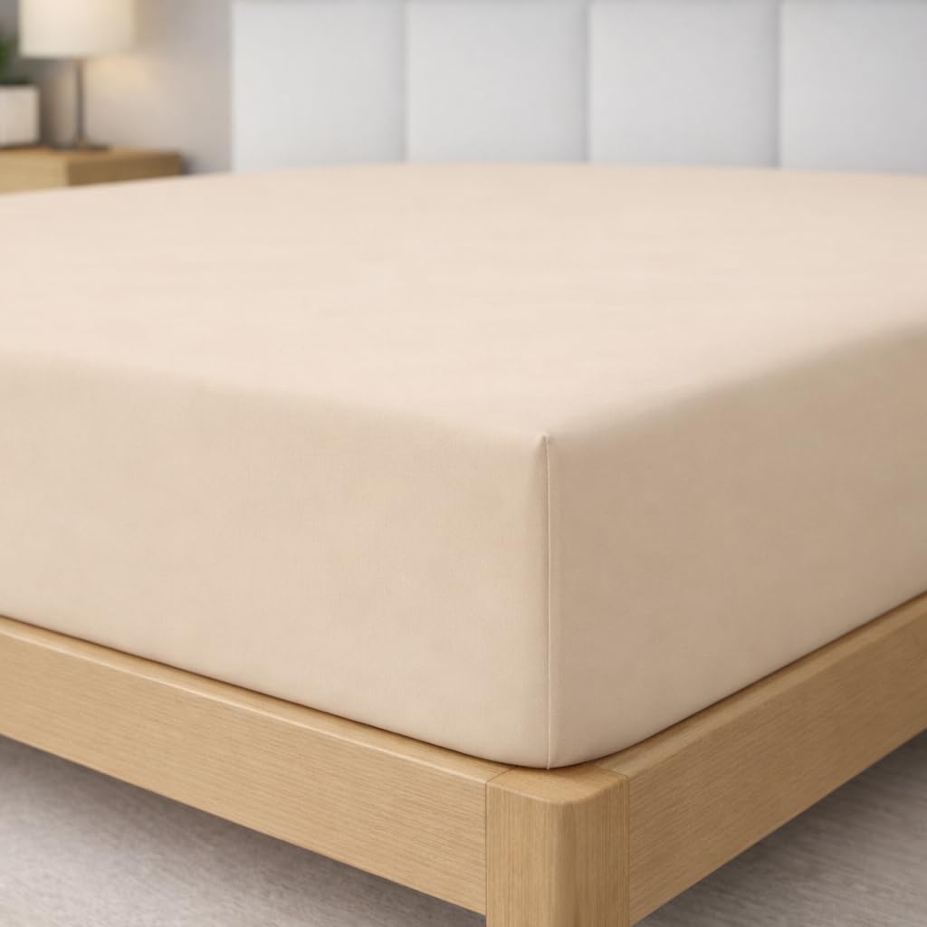 Degrees Home Collection - Fitted Sheet 150 x 190 x 33 cm - Polyester Microfibre, Oeko Tex Quality Toxic Free, Super Soft - Beige — image 1