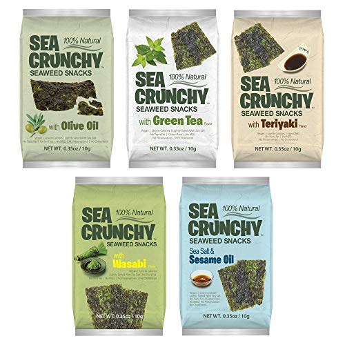 Sea Crunchy Roasted Seaweed Snack Variety Pack 5 Flavors (Pack of 10