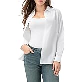 GENUWII Women's Button Down Shirts Work Office Business Blouses Soft Casual Oversized Style Boyfriend Tops with Pockets