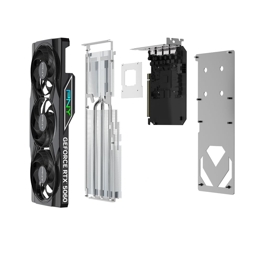 PNY NVIDIA GeForce RTX? 5060 8GB ARGB Overclocked Triple Fan Graphics Card (DLSS 4, PCIe 5.0, HDMI/DP 2.1, 2-Slot, Epic-X? RGB Lighting)