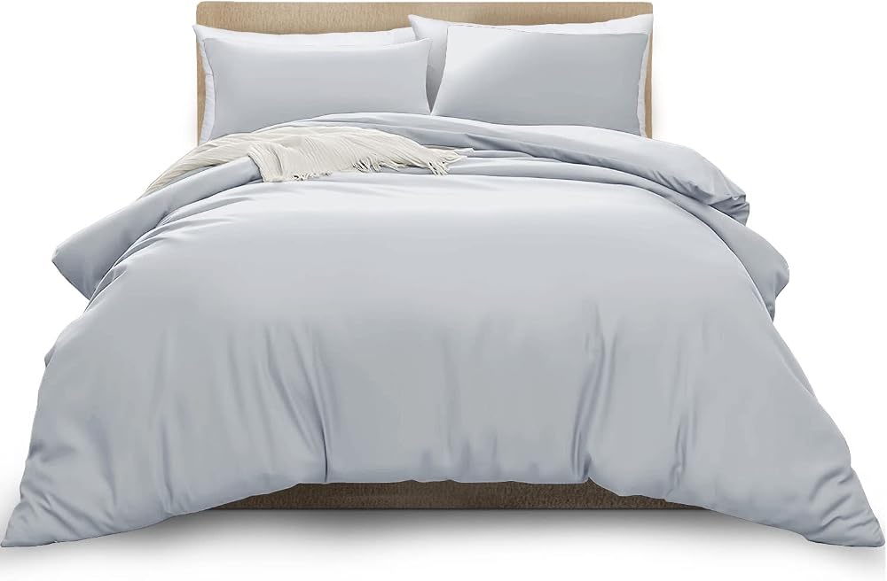 MOONLIGHT20015 Double Duvet Cover Set Silver Solid Soft Bedding 200x200