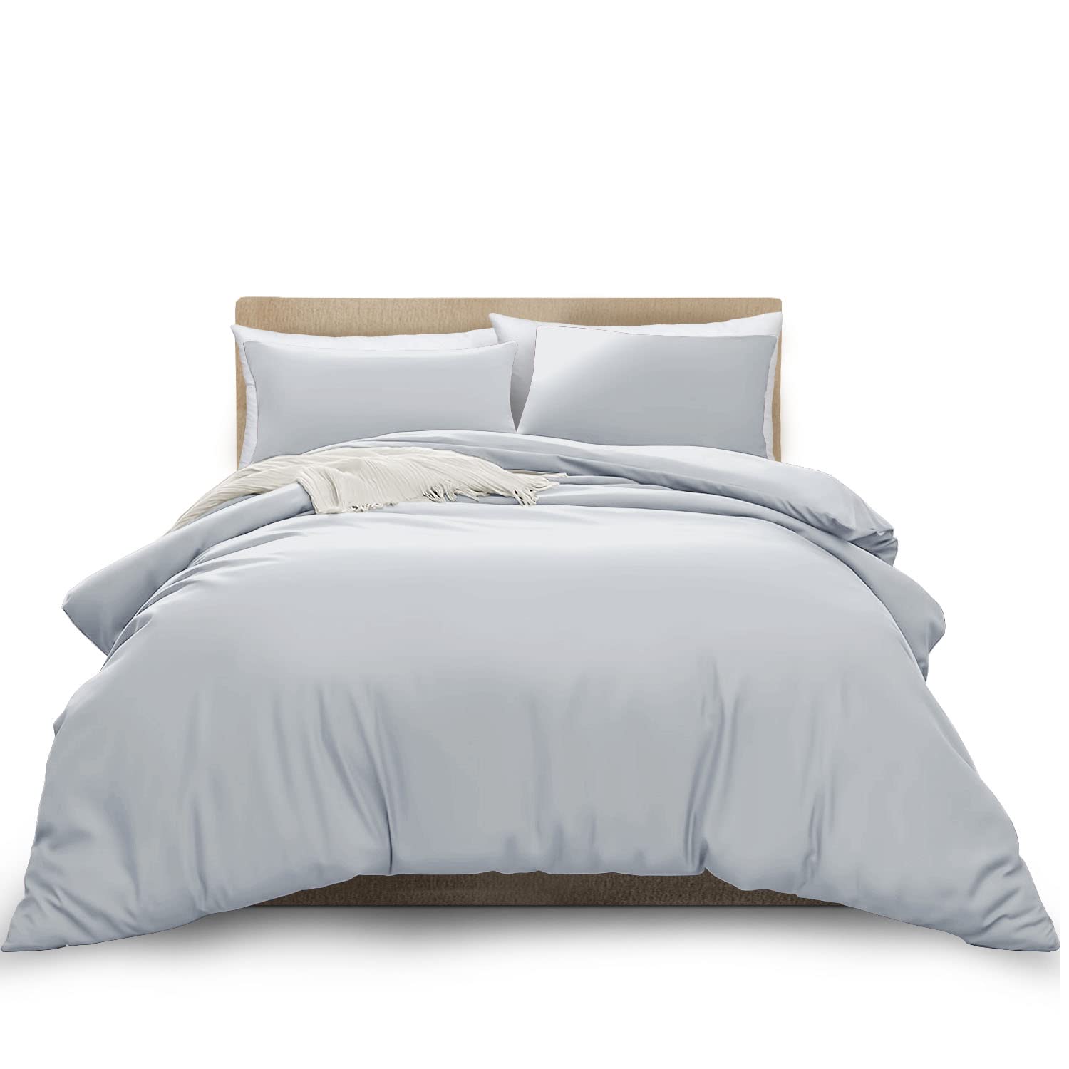 MOONLIGHT20015 Super King Duvet Cover Set Silver Solid Soft Super King Bedding Duvet Cover with 2 Matching Pillowcases