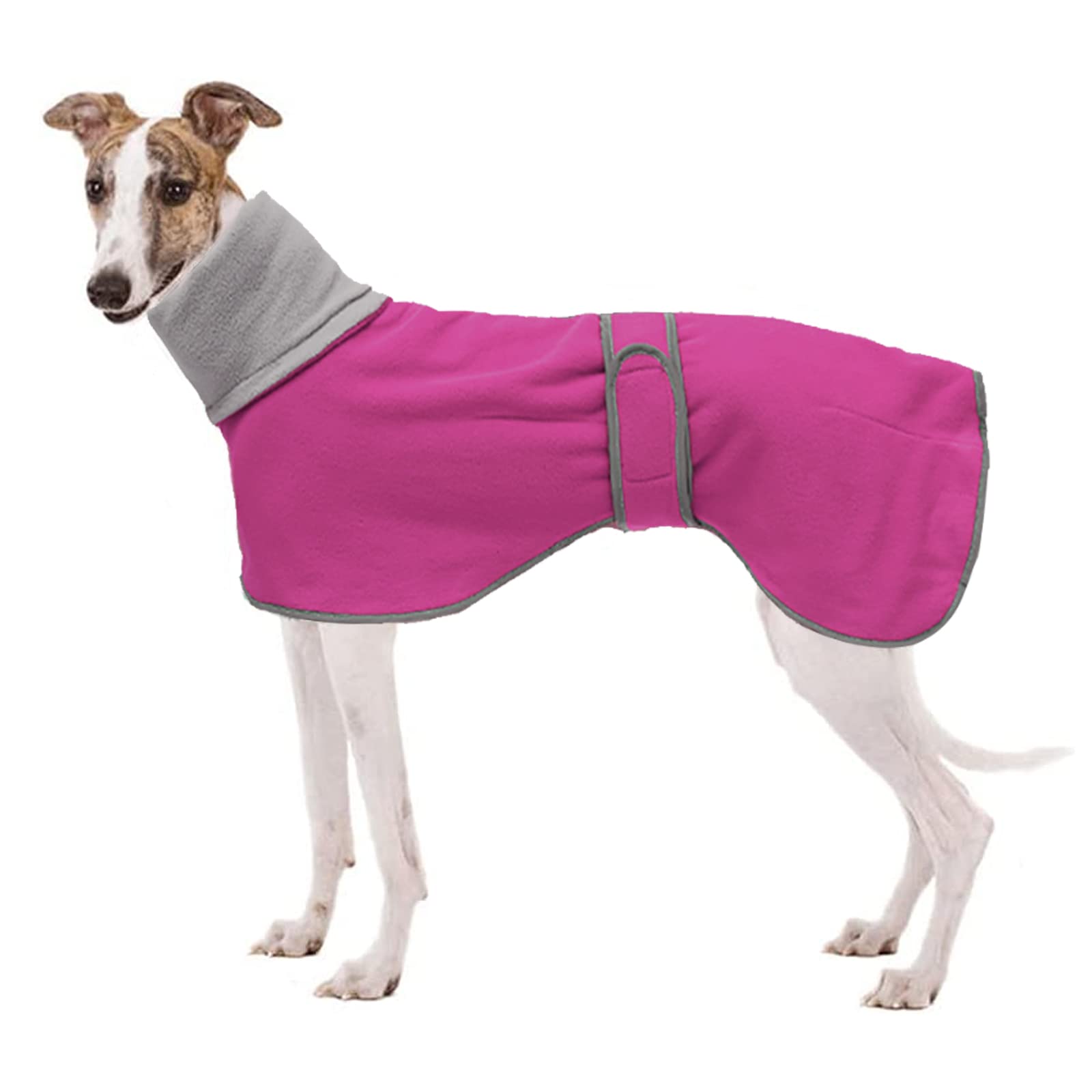 Geyecete - Greyhound Fleece Sweater Warm Winter Coat Stand Collar Dog Coats for Medium and Large Dogs with Adjustable Belt-Pink-XS
