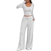 Trendy Queen Women 2 Piece Matching Lounge Sets Clothing Wide Leg Pants 2026 Y2K Sweatsuits Spring Travel Airport Outfit