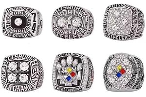 RyDdpz SILVER STYLE GIFT SET PITTSBURGH RUGBY 1974-75 1978-79 2005 2008 6-TIMES WORLD CHAMPIONSHIP RING, 6 RINGS SET WITH 6-HOLE WOODEN DISPLAY BOX PACKAGING, HOLIDAY GIFT FOR BASEBALL FANS
